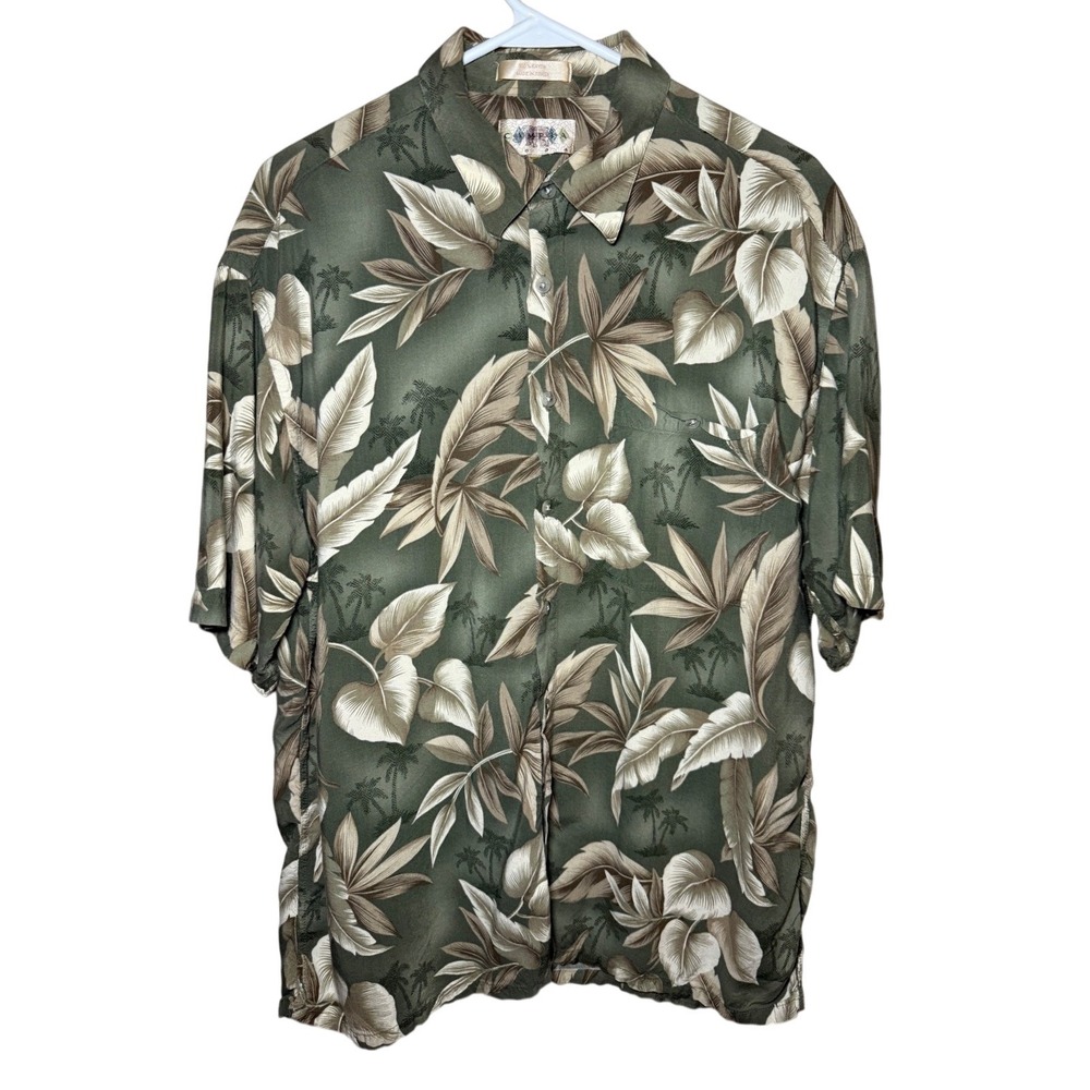 Campia Moda Mens Green Floral Hawaiian Short Sleeves Button Up Shirt